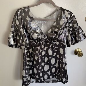 Trina Turk Black and Silver Patterned Blouse